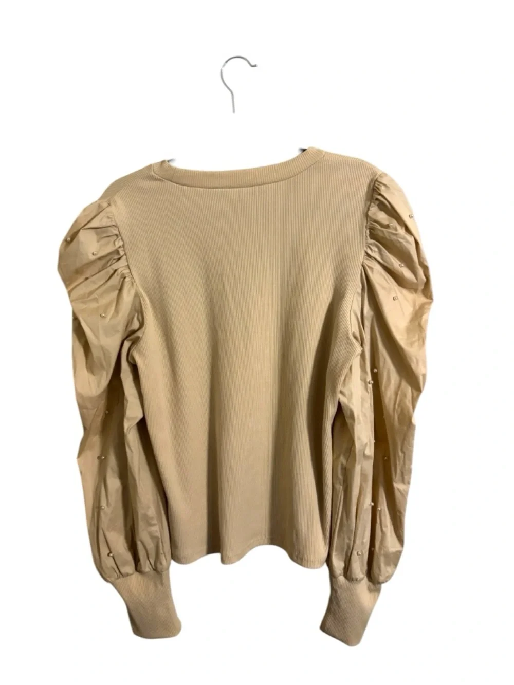 Anthropologie Dolan Cream Puff Sleeve‎ Blouse Pearl Embellishments XL